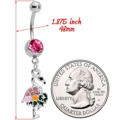 Pink Gem Florida Pink Flamingo Bird Dangle Belly Ring
