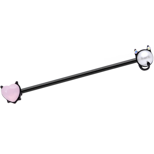 14G Pink Gem Black Devil Heart Love Industrial Barbell 38mm