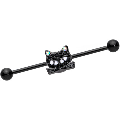 14G Black Aurora Gem Black Cat Industrial Barbell 38mm