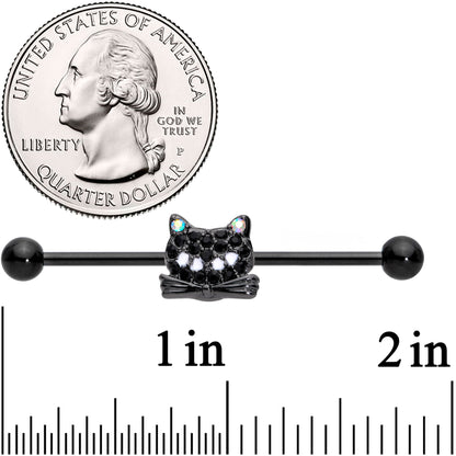 14G Black Aurora Gem Black Cat Industrial Barbell 38mm