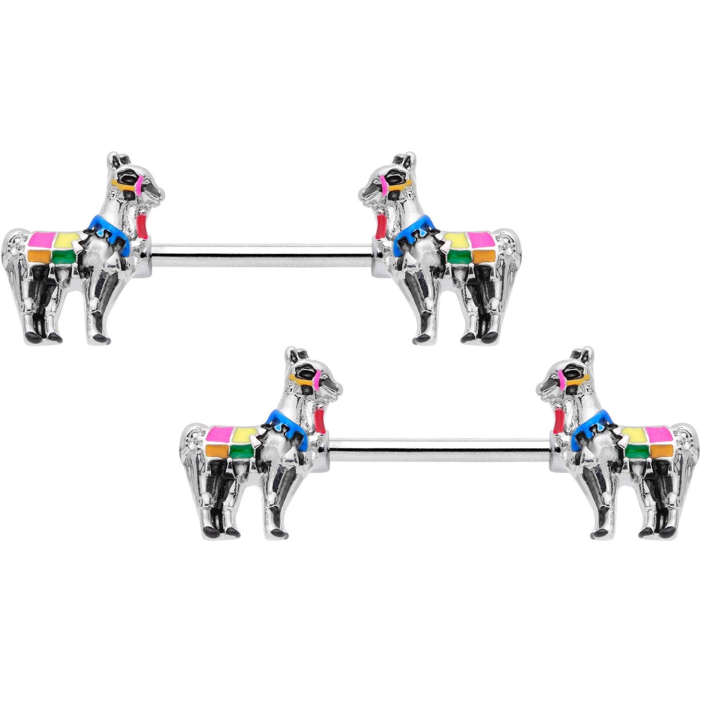 14G 9/16 Colorful Drama Llama Barbell Nipple Ring Set
