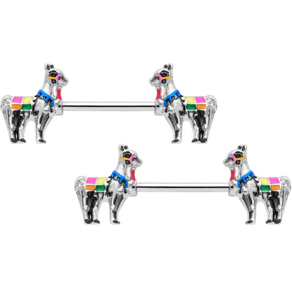 14G 9/16 Colorful Drama Llama Barbell Nipple Ring Set