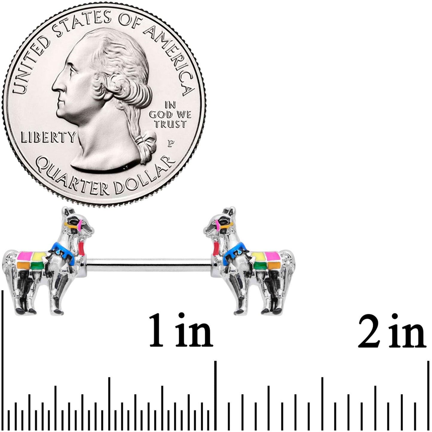 14G 9/16 Colorful Drama Llama Barbell Nipple Ring Set