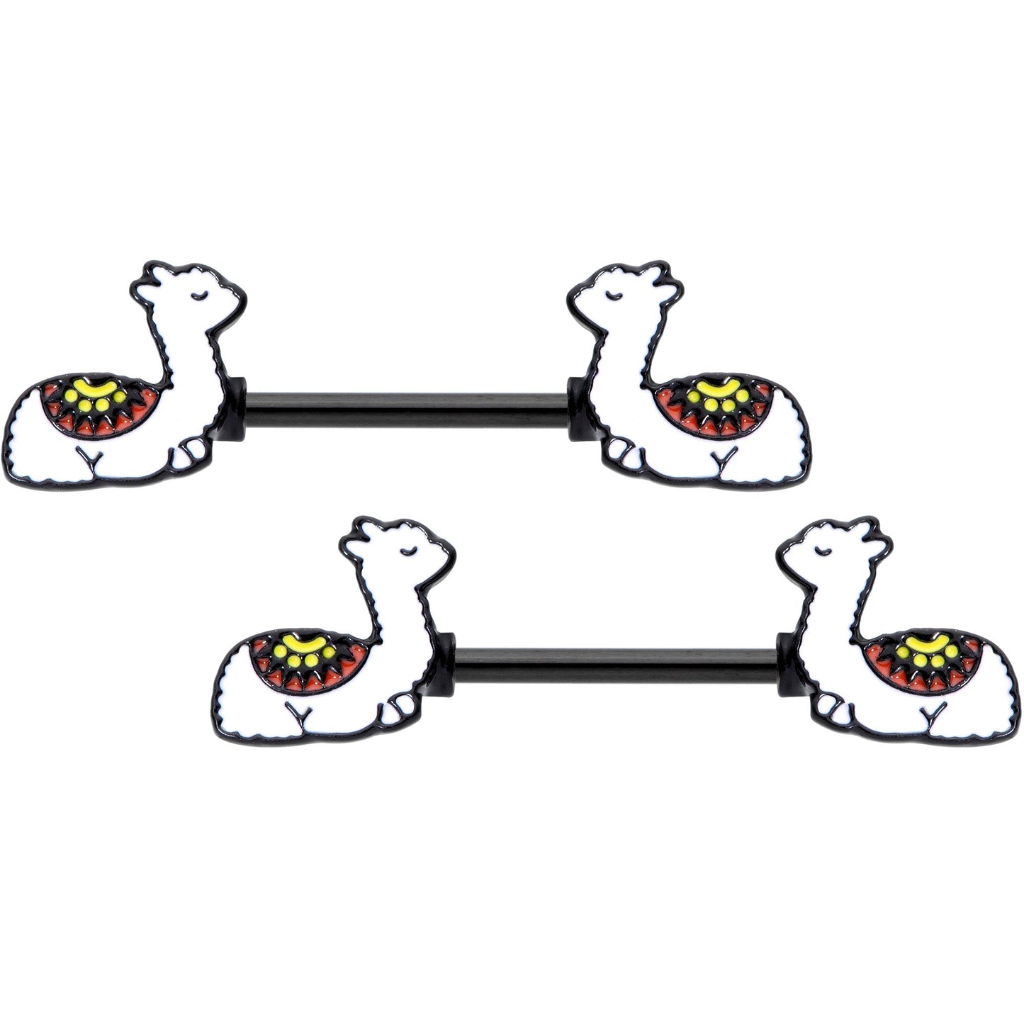 14G 9/16 Snoozing Llama Barbell Nipple Ring Set