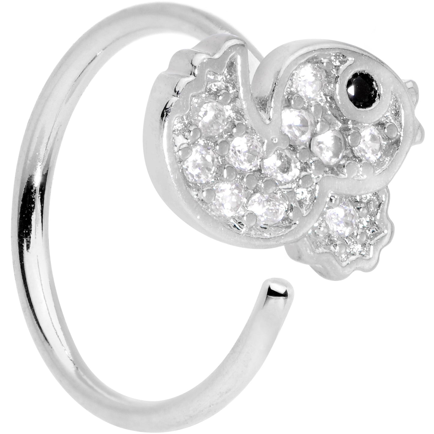18G 3/8 Clear Black CZ Gem Ducky Nose Hoop