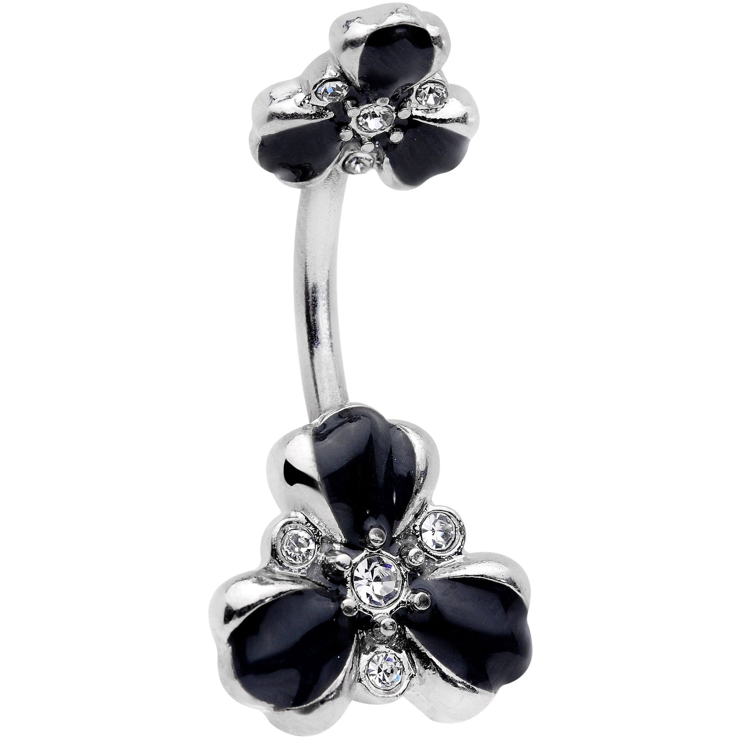 Clear Black Gem Abstract Flower Double Mount Belly Ring