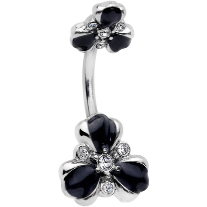 Clear Black Gem Abstract Flower Double Mount Belly Ring