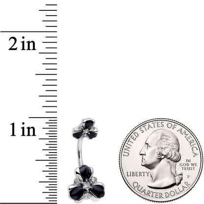 Clear Black Gem Abstract Flower Double Mount Belly Ring