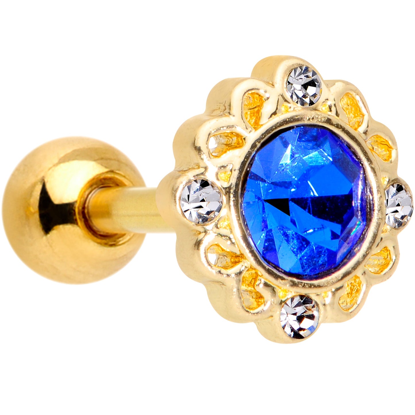 16G 1/4 Clear Blue Gem Gold Tone Empire Cartilage Tragus Earring