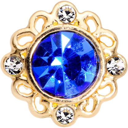 16G 1/4 Clear Blue Gem Gold Tone Empire Cartilage Tragus Earring