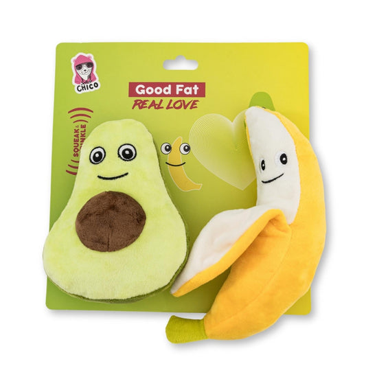 Avocado & Banana Plush Dog Toy Gift Set – with Squeaker & Crinkle Paper for Fun Play