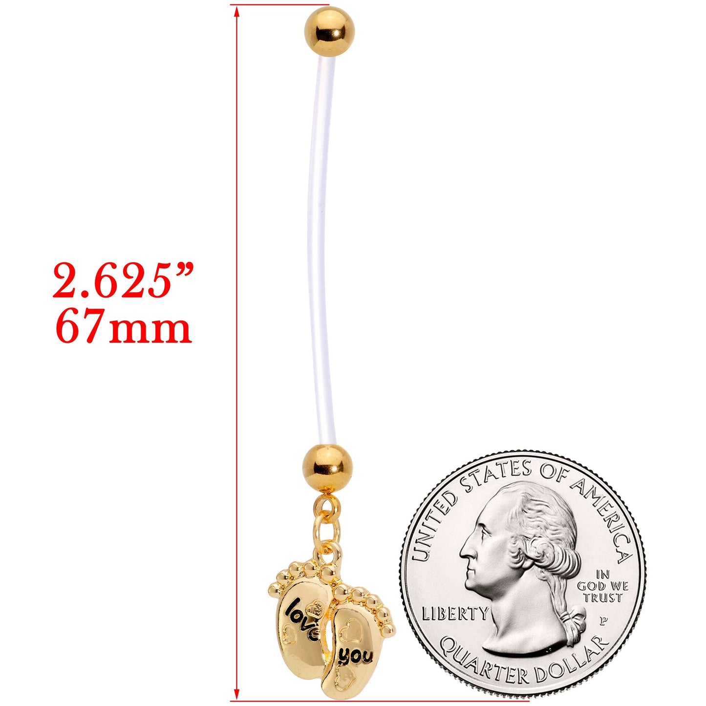 Love You Baby Feet Gold Tone Dangle Pregnancy Belly Ring