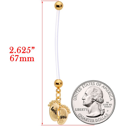 Love You Baby Feet Gold Tone Dangle Pregnancy Belly Ring