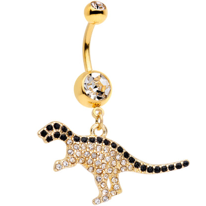 Clear Black Gem Gold Tone Decadent Dinosaur Dangle Belly Ring