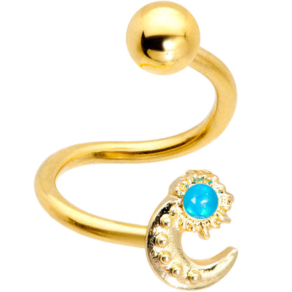14G 3/8 Blue Faux Opal Gold Tone Moon Spiral Twister Belly Ring