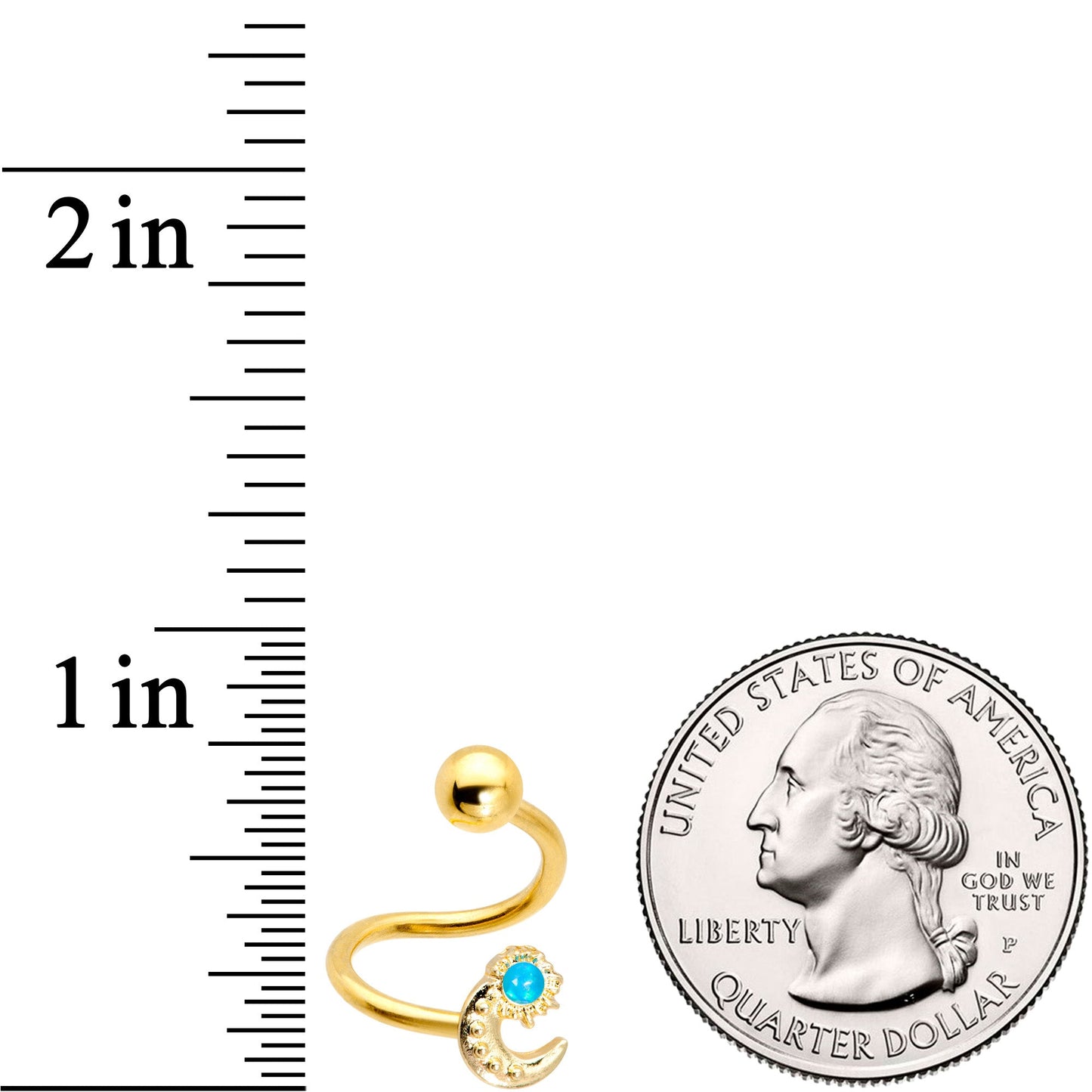 14G 3/8 Blue Faux Opal Gold Tone Moon Spiral Twister Belly Ring