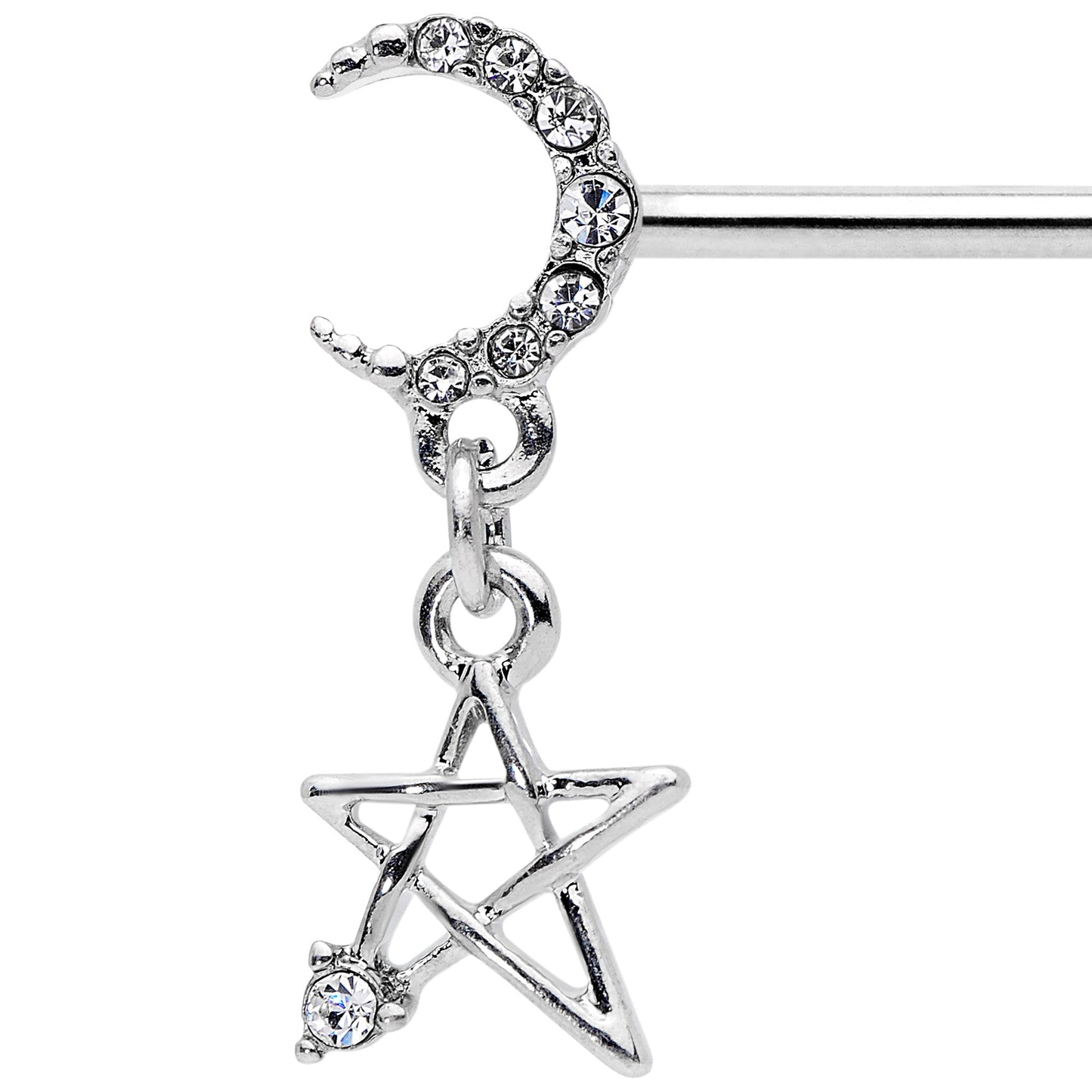 14G 9/16 Clear Gem Moon Star Dangle Barbell Nipple Ring Set