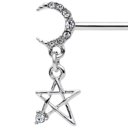 14G 9/16 Clear Gem Moon Star Dangle Barbell Nipple Ring Set