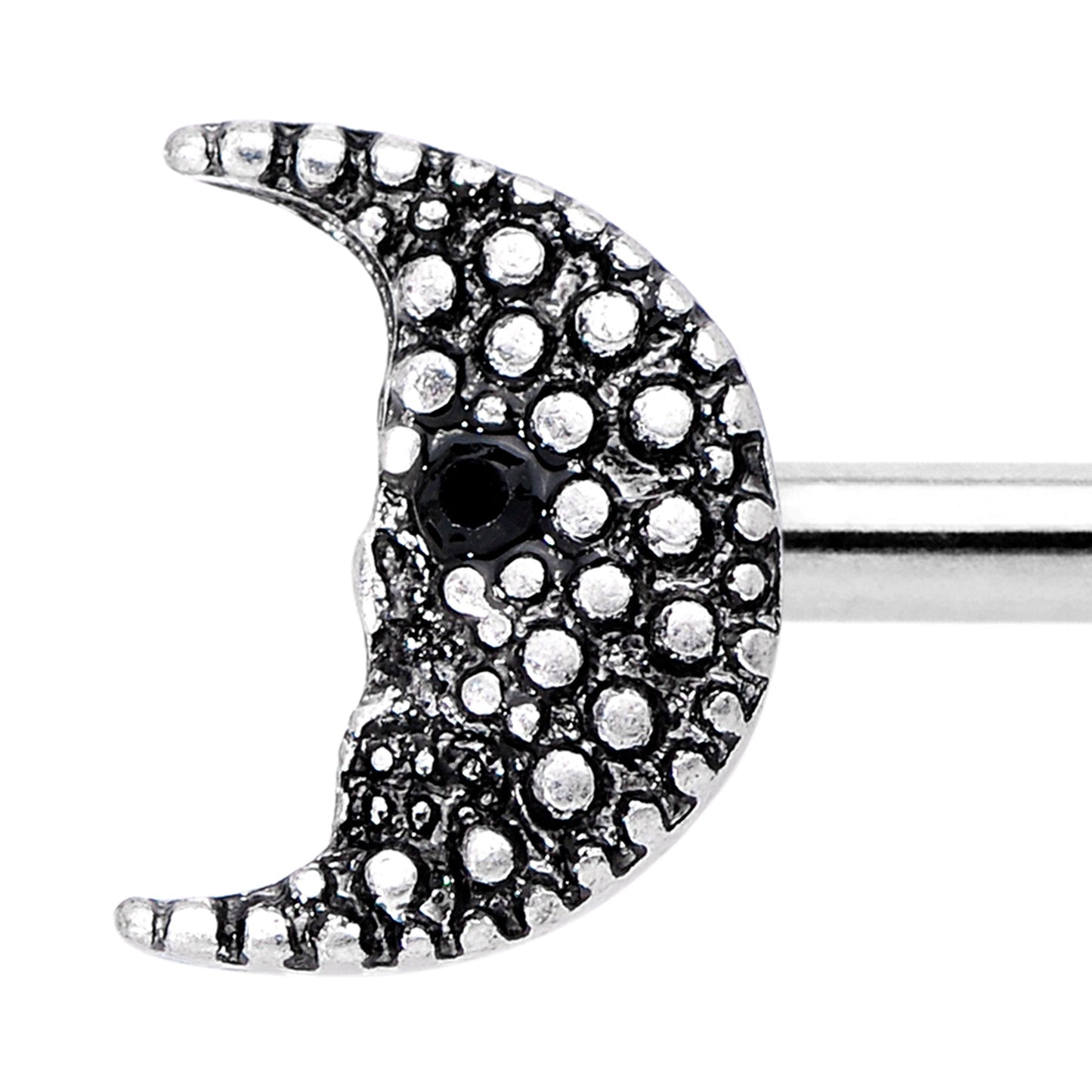 14G 9/16 Black Gem Skull Crescent Moon Barbell Nipple Ring Set