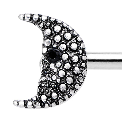 14G 9/16 Black Gem Skull Crescent Moon Barbell Nipple Ring Set