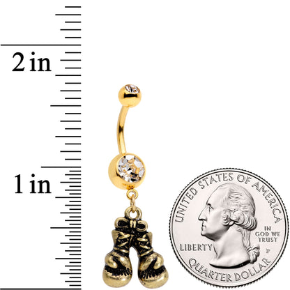 Clear Gem Gold Tone Boxing Gloves Dangle Belly Ring