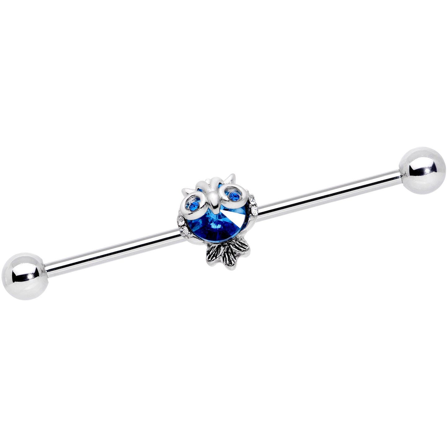 14G Clear Blue Gem Wide Eyed Owl Industrial Barbell 38mm