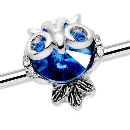 14G Clear Blue Gem Wide Eyed Owl Industrial Barbell 38mm