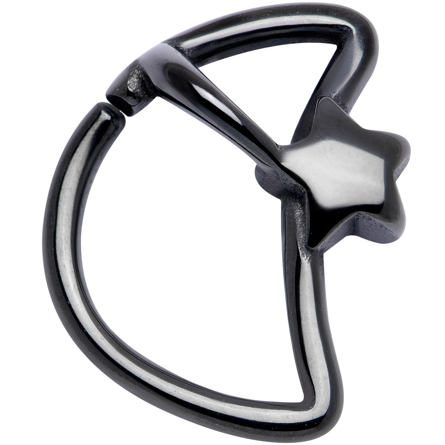 16G 5/16 Black Crescent Moon Shooting Star Closure Ring
