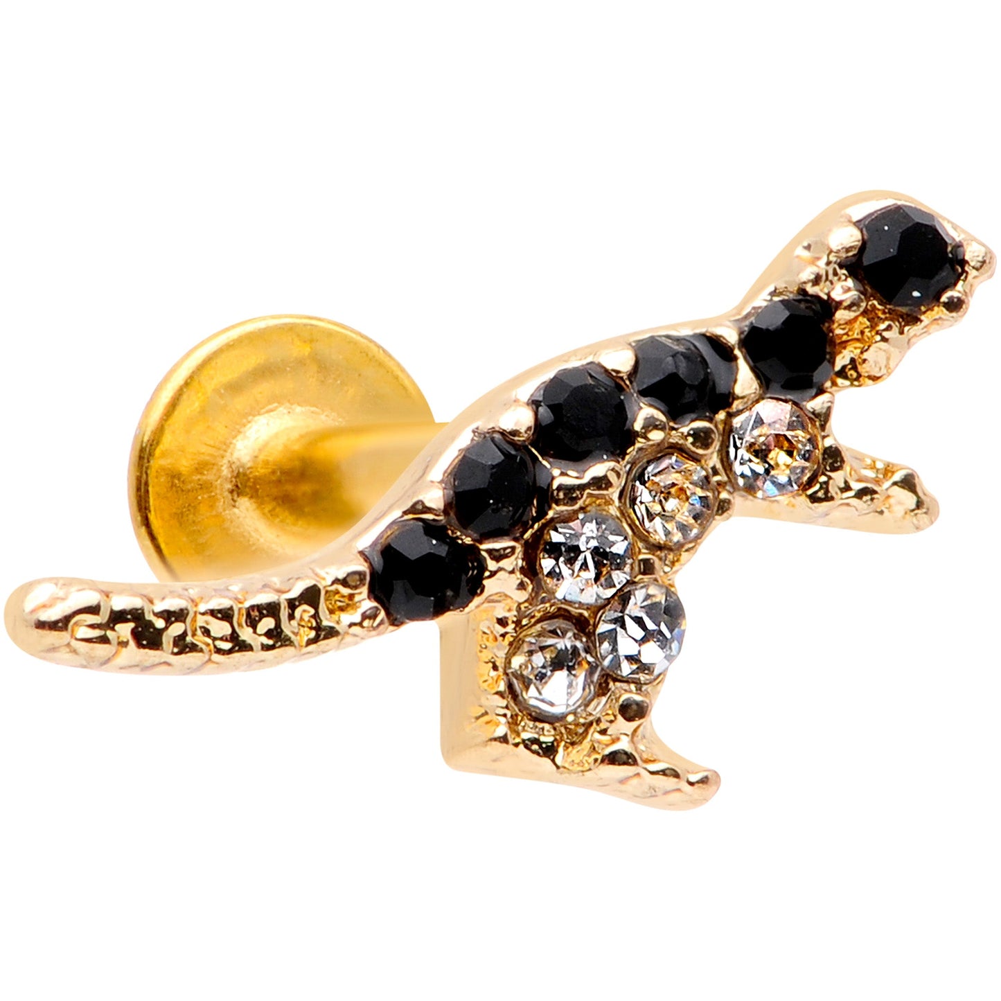 16G 5/16 Clear Black Gem Gold Tone Dinosaur Labret Monroe Tragus