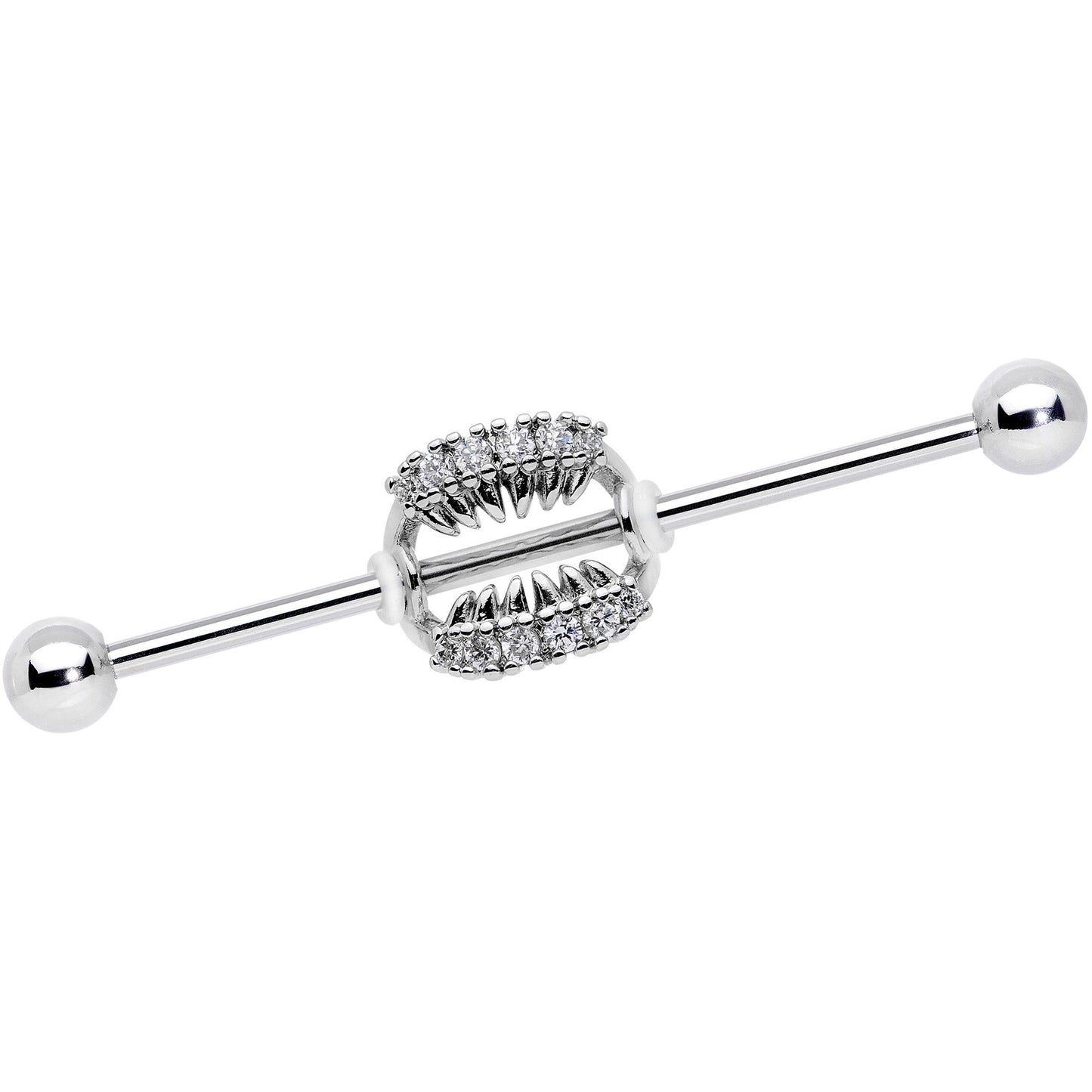 14G Clear CZ Gem Scary Monster Fangs Industrial Barbell 38mm
