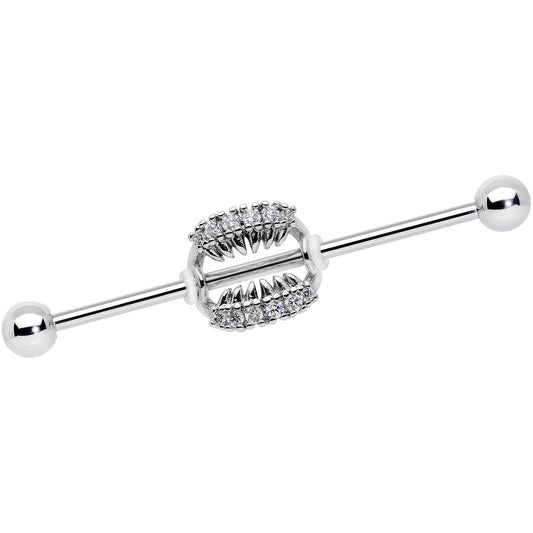 14G Clear CZ Gem Scary Monster Fangs Industrial Barbell 38mm