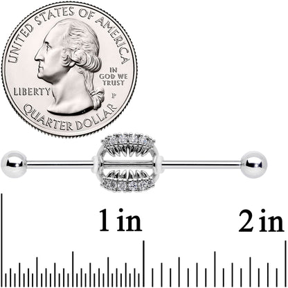 14G Clear CZ Gem Scary Monster Fangs Industrial Barbell 38mm