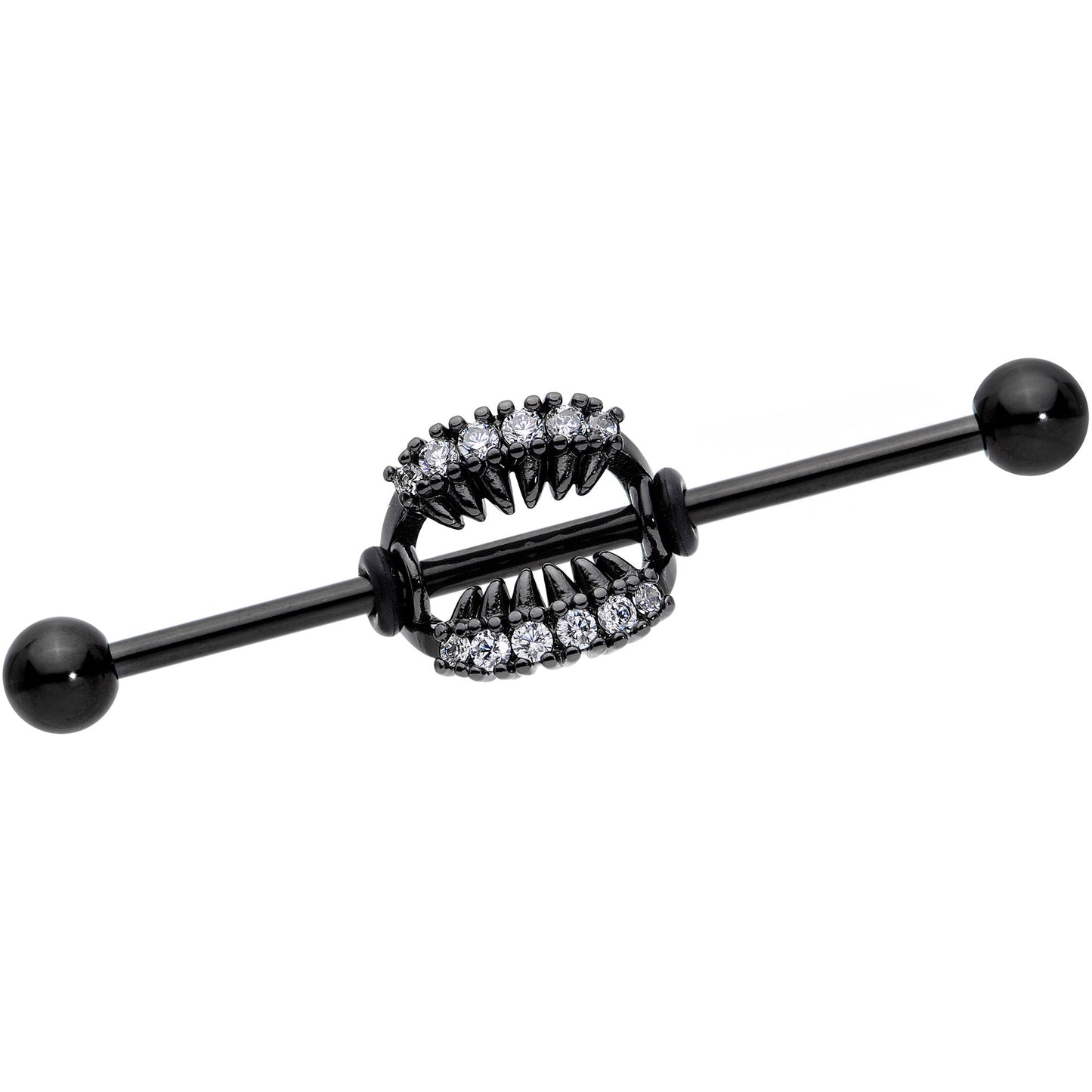 14G Clear CZ Gem Black Monster Fangs Industrial Barbell 38mm