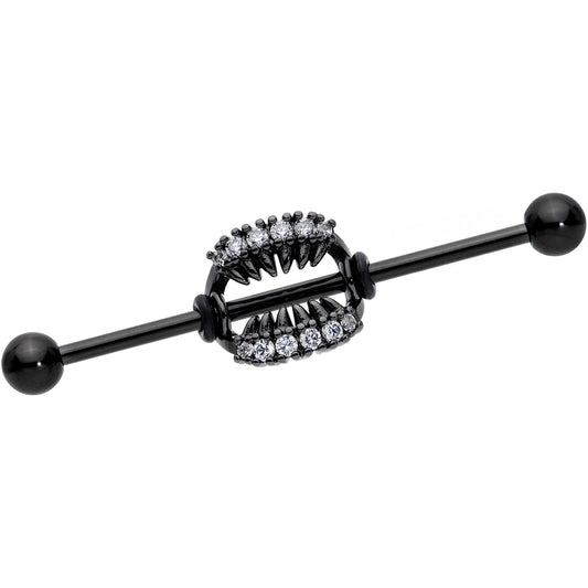 14G Clear CZ Gem Black Monster Fangs Industrial Barbell 38mm