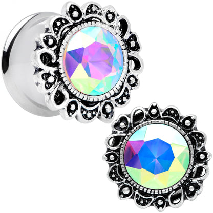 Aurora Gem Filigree Flower Double Flare Plug Set 2G to 1 Inch