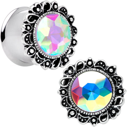 Aurora Gem Filigree Flower Double Flare Plug Set 2G to 1 Inch