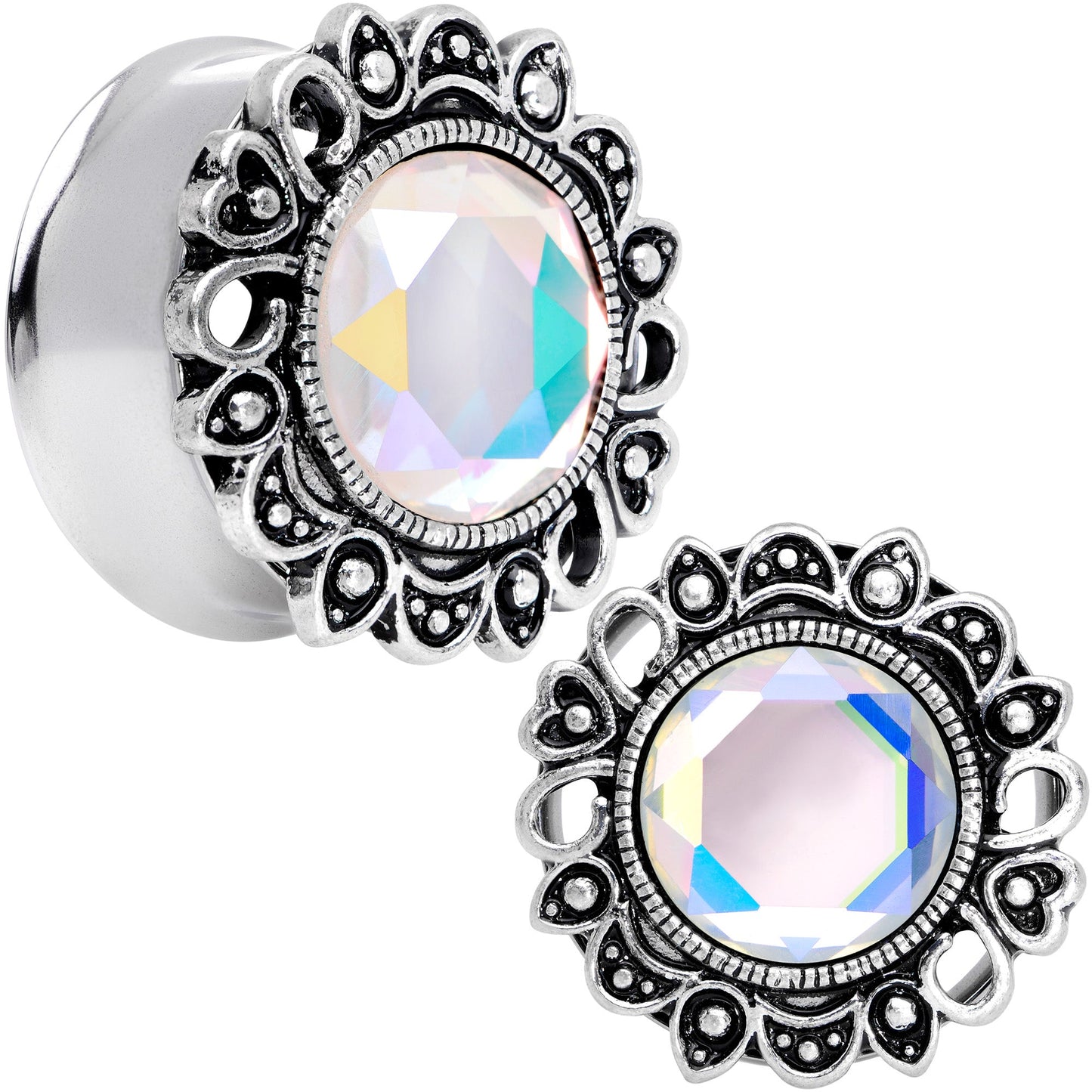 Aurora Gem Filigree Flower Double Flare Plug Set 2G to 1 Inch