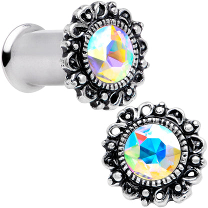 Aurora Gem Filigree Flower Double Flare Plug Set 2G to 1 Inch