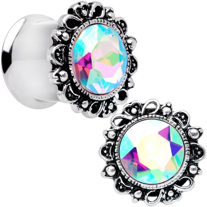 Aurora Gem Filigree Flower Double Flare Plug Set 2G to 1 Inch