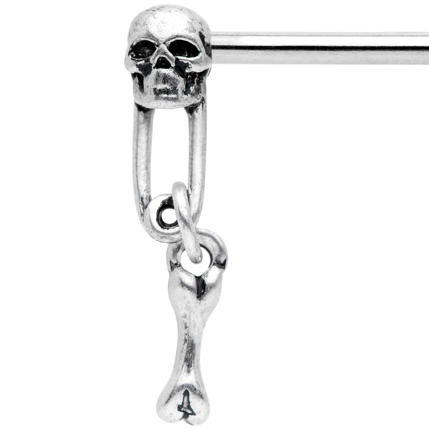 14G 9/16 Skull Safety Pin Dangle Barbell Nipple Ring Set