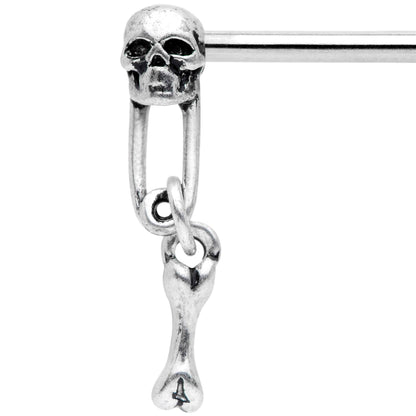 14G 9/16 Skull Safety Pin Dangle Barbell Nipple Ring Set