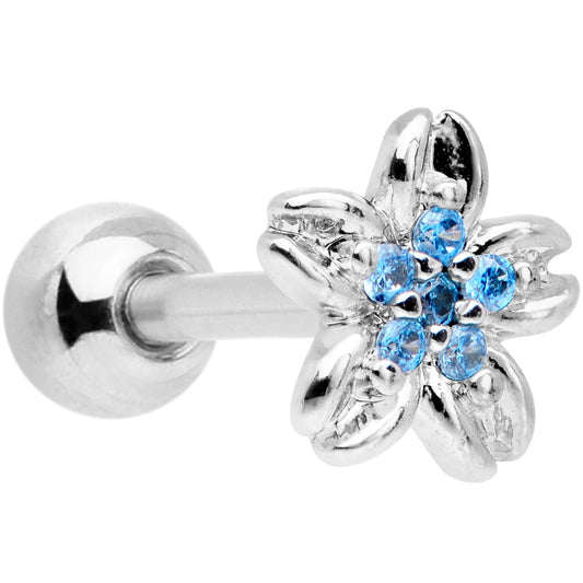 16G 1/4 Aqua Gem Center Flower Cartilage Tragus Earring