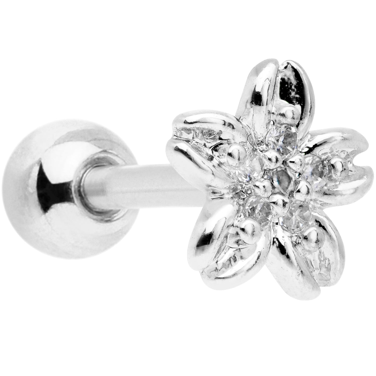 16G 1/4 CGem Center Flower Cartilage Tragus Earring