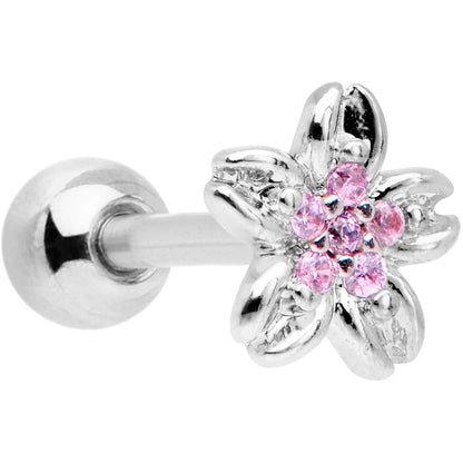 16G 1/4 Pink Gem Center Flower Cartilage Tragus Earring