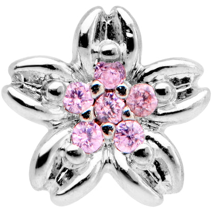 16G 1/4 Pink Gem Center Flower Cartilage Tragus Earring