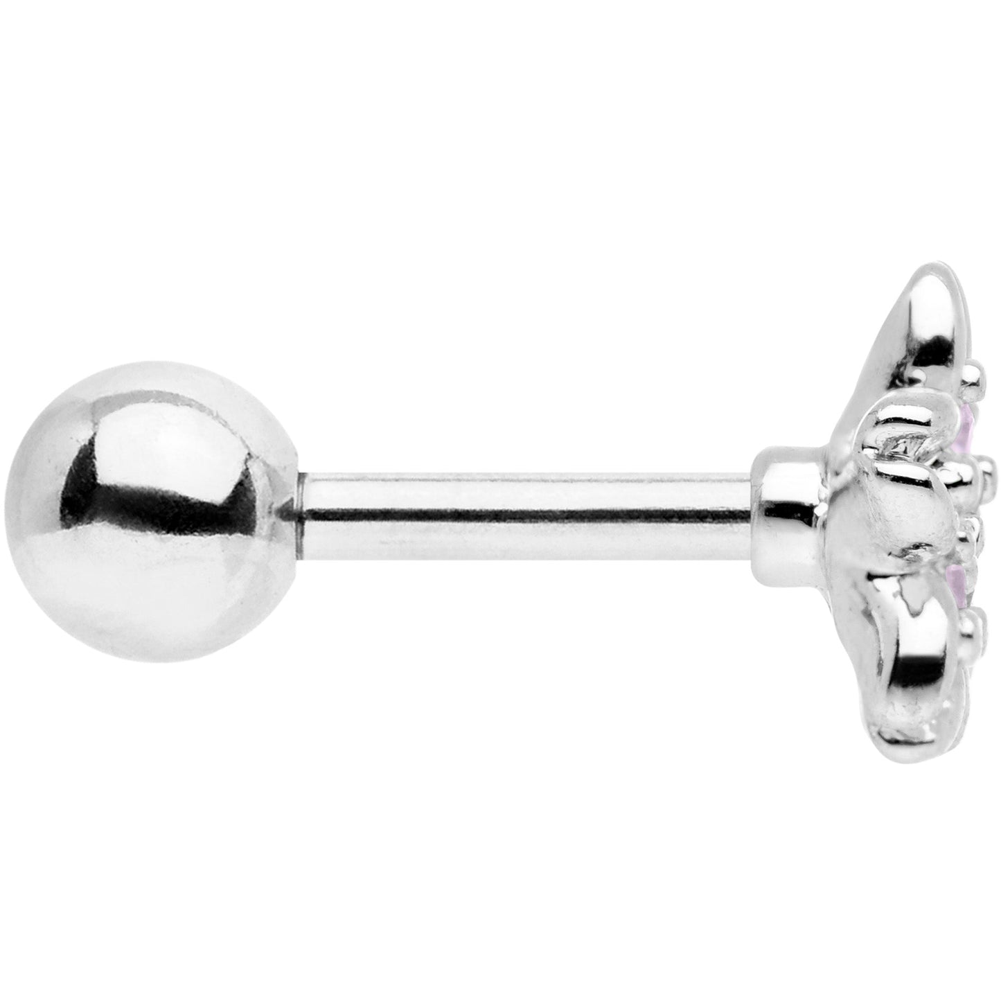 16G 1/4 Pink Gem Center Flower Cartilage Tragus Earring