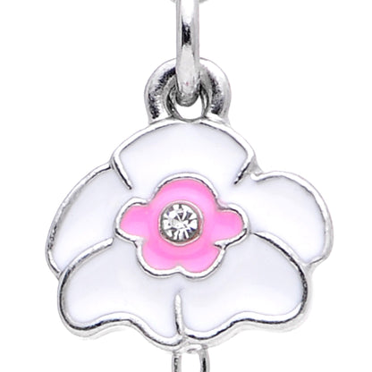 14G Clear Green Gem Flower Chain Dangle Industrial Barbell 38mm