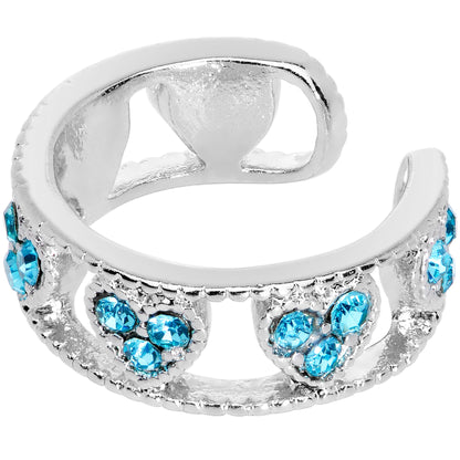 Aqua Gem Ring of Hearts Non Pierced Ear Cuff