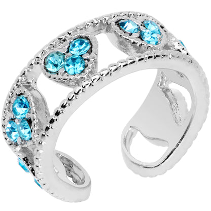 Aqua Gem Ring of Hearts Non Pierced Ear Cuff