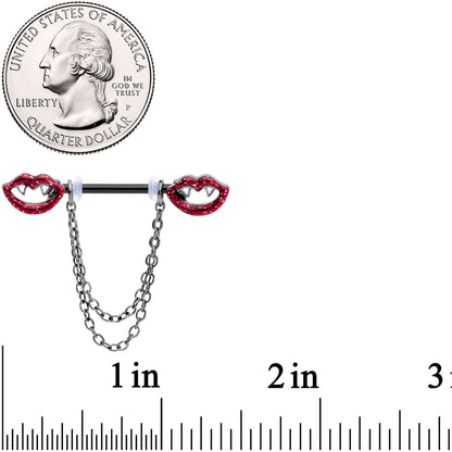 14G 5/8 Black Vampire Kiss Chain Dangle Barbell Nipple Ring Set